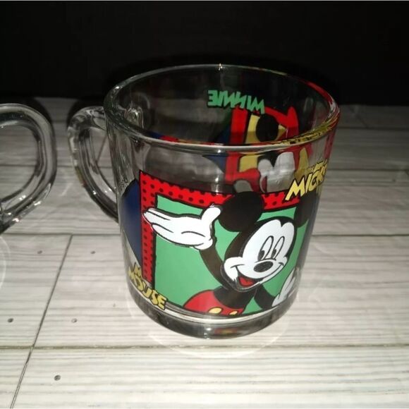 Vtg Disney Mickey & Minnie Mouse Collector Coffee Mugs Glass Cup Anchor Hocking - Picture 4 of 8